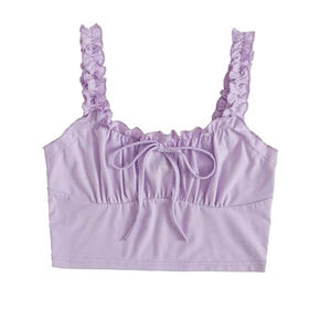 Usine personnalisée femmes volant garniture sangle cravate <span class=keywords><strong>noeud</strong></span> froncé avant <span class=keywords><strong>bustier</strong></span> haut court - Product Image 3