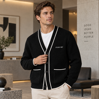 Cardigan pour homme à col en V, boutonné, en maille texturée, décontracté, à manches longues avec poches, logo personnalisé, OEM, ODM, vente en gros