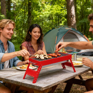 Pemanggang BBQ Lipat Portabel Baja Anti Karat Terlaris untuk Luar Ruangan, Taman, Berkemah, dan Pesta, Pemanggang Arang - Product Image 5