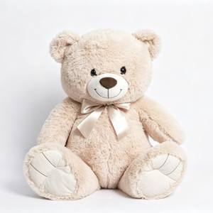 Oso de peluche personalizado color crema, oso de peluche con lazo, oso de peluche neutro, oso de peluche suave sentado - Product Image 2