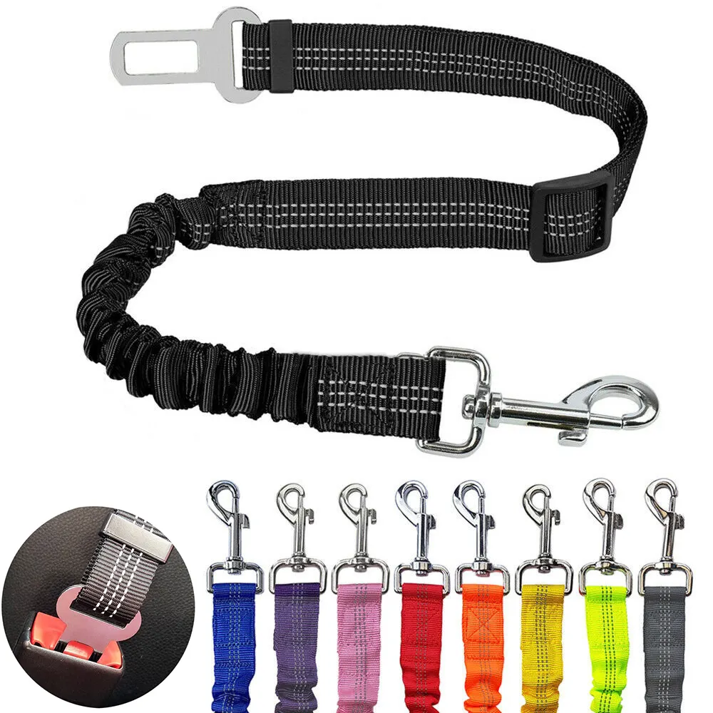 Cinturón de seguridad ajustable para perros y mascotas, correa de seguridad para vehículos, arnés de cuerda de nailon reflectante, accesorios para perros pequeños y grandes
