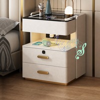 Table Basse Intelligente Moderne en Bois Pliable avec Tiroir, Chargement Sans Fil, Refroidissement et Mini-Réfrigérateur Intégré pour la Maison