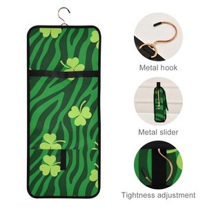 กระเป๋าเครื่องสำอางลายพิมพ์ซิปแบบฮาวาย คัสตอม ปัวเคนิเคนี ลายใบโคลเวอร์สีเขียว ลายม้าลาย, กระเป๋าใส่เครื่องสำอาง, กระเป๋าใส่แปรงแต่งหน้า - Product Image 5