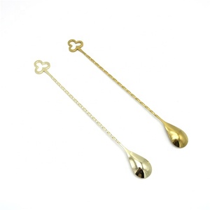 Dark Light Mạ Vàng Thép Không Gỉ Bar Đồ Uống Cocktail Đồ Uống KHUẤY TRỘN Twisted Spoon Swizzle Với Logo Tùy Chỉnh - Product Image 2