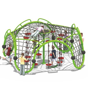 Aire de jeux avec cadre rouge et filet noir, toboggan tubulaire, balançoires et plusieurs chemins pour parc commercial - Product Image 3