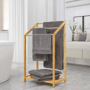 Estante de toalla de <span class=keywords><strong>escalera</strong></span> de bambú clásico, estante de almacenamiento independiente, <span class=keywords><strong>toallero</strong></span> de bambú, Soporte para Baño - Product Image 1