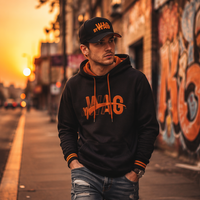 Casquette Trucker en Denim Personnalisée 6 Panneaux avec Logo Brodé en Relief 3D, Visière Orange Effet Vieilli, Vente en Gros Streetwear