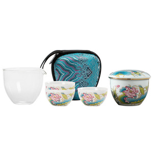 Juego de té Kung Fu de porcelana estilo chino con tetera de vidrio y tres tazas, portátil para viaje, diseño de loto, origen Dehua - Product Image 5