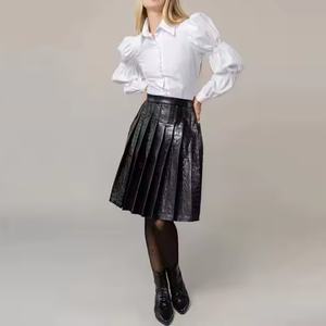 Nuevas llegadas: Faldas de cuero de talle alto para mujer, moda de verano, falda midi acampanada con cremallera, elegante falda de PU para mujer - Product Image 2