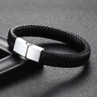 Bracelet en Cuir Homme Luxueux, Tressé Vintage, avec Fermoir Magnétique Noir, Vente en Gros