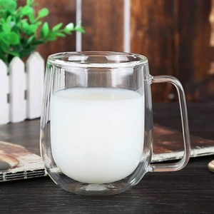 250ml venta al por mayor personalizado Ambiental Alto borosilicato café de doble pared de vidrio agua taza de café taza de <span class=keywords><strong>desayuno</strong></span> con asa - Product Image 2