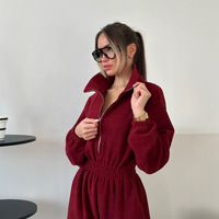 Combinaison décontractée pour femme BR7089, sans col, manches longues, demi-zip, taille élastique