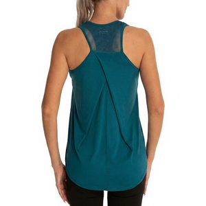 Débardeur asymétrique bleu pour femme, dos ajouré, en jersey tricoté respirant, 95 % polyester, protection solaire - Product Image 1