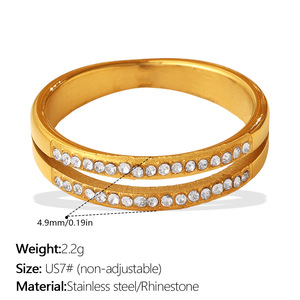Anillo de Cóctel de Acero Inoxidable Chapado en Oro con Incrustaciones de Diamantes de Imitación, Diseño Geométrico, Joyería de Fiesta para Mujer - Product Image 5
