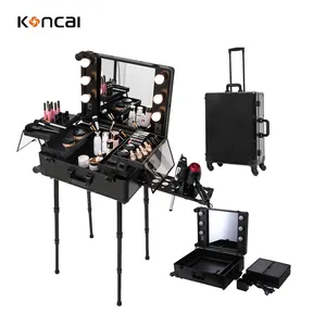 KONCAI FAMA工厂专业定制标志化妆铝化妆品拉杆箱梳妆台美容院组织者滚动旅行箱