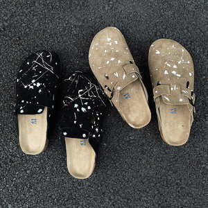 Birkenstocks Mules pour femmes en cuir de vachette daim sabots de liège plat d'été pour pantoufles rembourrage confortable <span class=keywords><strong>semelle</strong></span> <span class=keywords><strong>extérieure</strong></span> antidérapante faite - Product Image 4