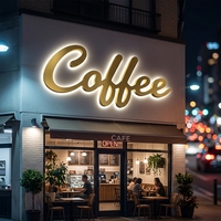 Enseigne lumineuse personnalisée pour café, logo mural, lettres halo, décoration lumineuse blanche pour café