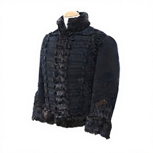 Men's Black <b>Gothic</b> Hussar <b>Jacket</b> Wool/Cotton Stand Collar Faux Fur Lined Double Breasted Slim Fit Winter Outerwear Front - Product Image 1