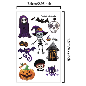 Tatuaggi temporanei di Halloween adesivi per il viso di Halloween Glow-in-the-Dark zucca Reaper teschio cartone animato tatuaggio impermeabile per il braccio del viso - Product Image 2