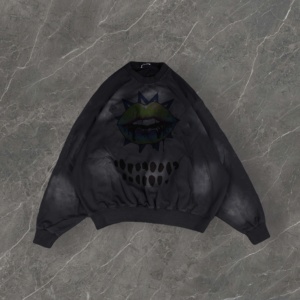 Sudadera de Cuello Redondo Extra Grande, Estilo Vintage, de Felpa Francesa, con Serigrafía, Ecológica, con Bolsillo, Lavada al Ácido, Desgastada - Product Image 1