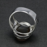 Bagues personnalisées en argent 925, style turc, bague chinoise 925 avec pierre ovale en onyx, bijoux en argent pur