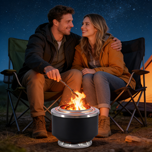 Brasero de <span class=keywords><strong>camping</strong></span>, barbecue à bois, grille à charbon intégrée, poêle à feu sans fumée pour l'intérieur et l'extérieur - Product Image 1