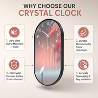 Jam Dinding Porselen Kristal Oriental HD Desain Langit Merah Muda Burung Bebek dan Pohon Merah untuk Desainer