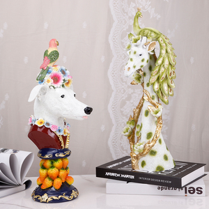 Redeco Exquis <span class=keywords><strong>Girafe</strong></span> Paon Chien Perroquet Statues Avec Accents Or Résine Animal Figurine pour Cadeaux Décoration de La Maison - Product Image 3