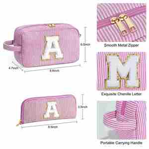 Bolsa de Maquillaje de Viaje Personalizada con Logotipo, con Letra de Chenilla Exquisita y Cierre Metálico Suave - Product Image 4