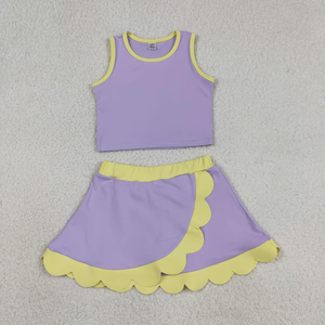 Conjuntos de 2 Piezas para Niñas, Top sin Mangas y Falda con Volantes, Color Sólido, Ropa Deportiva de Verano para Niñas Pequeñas - Product Image 2