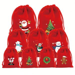 10*16cm Merry Christmas Santa Red Velvet <b>Drawstring</b> Pouch Gift <b>Bags</b> - Product Image 1