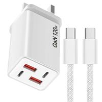 Chargeur USB Type C 120W avec 4 ports USB, prise EU US UK, charge rapide super rapide 120W, adaptateur secteur pour téléphone portable Type-C