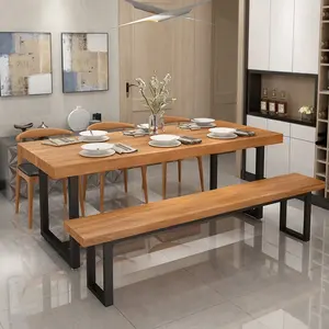 JXT無垢材ダイニングテーブルチェアシンプルな家庭用長方形カフェレストランカジュアルテーブルチェア