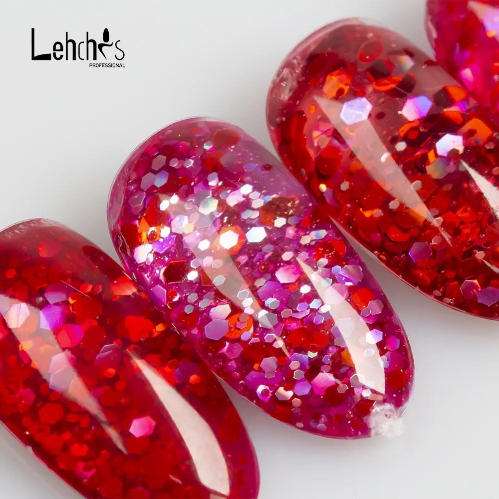 2022 New Nails Private Label Hexagon Reflective Flakes Colours Glitter UV Gel Shiny Red Colors for Christmas Nail Art Gel Polish