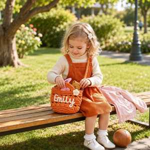 Personalized Girl Name <b>Crochet</b> Bag, Hand-Crocheted Cotton Yarn <b>Handbag</b>, Detachable Crossbody Strap, Built-In Top Handle - Product Image 6