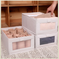 Boîte de rangement pour vêtements en lin avec fenêtre transparente, design pliable pour le salon, vêtements, sous-vêtements, chaussettes, durable, moderne