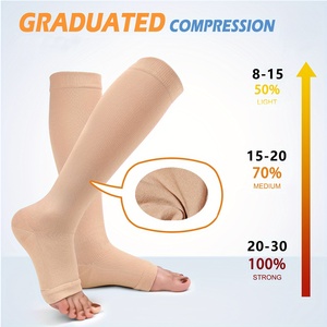 Fábrica personalizada graduada Clase 2 Presión Alemán 23-32 mmHg Nylon Punta abierta Rodilla Calcetines de compresión alta para venas varicosas - Product Image 2