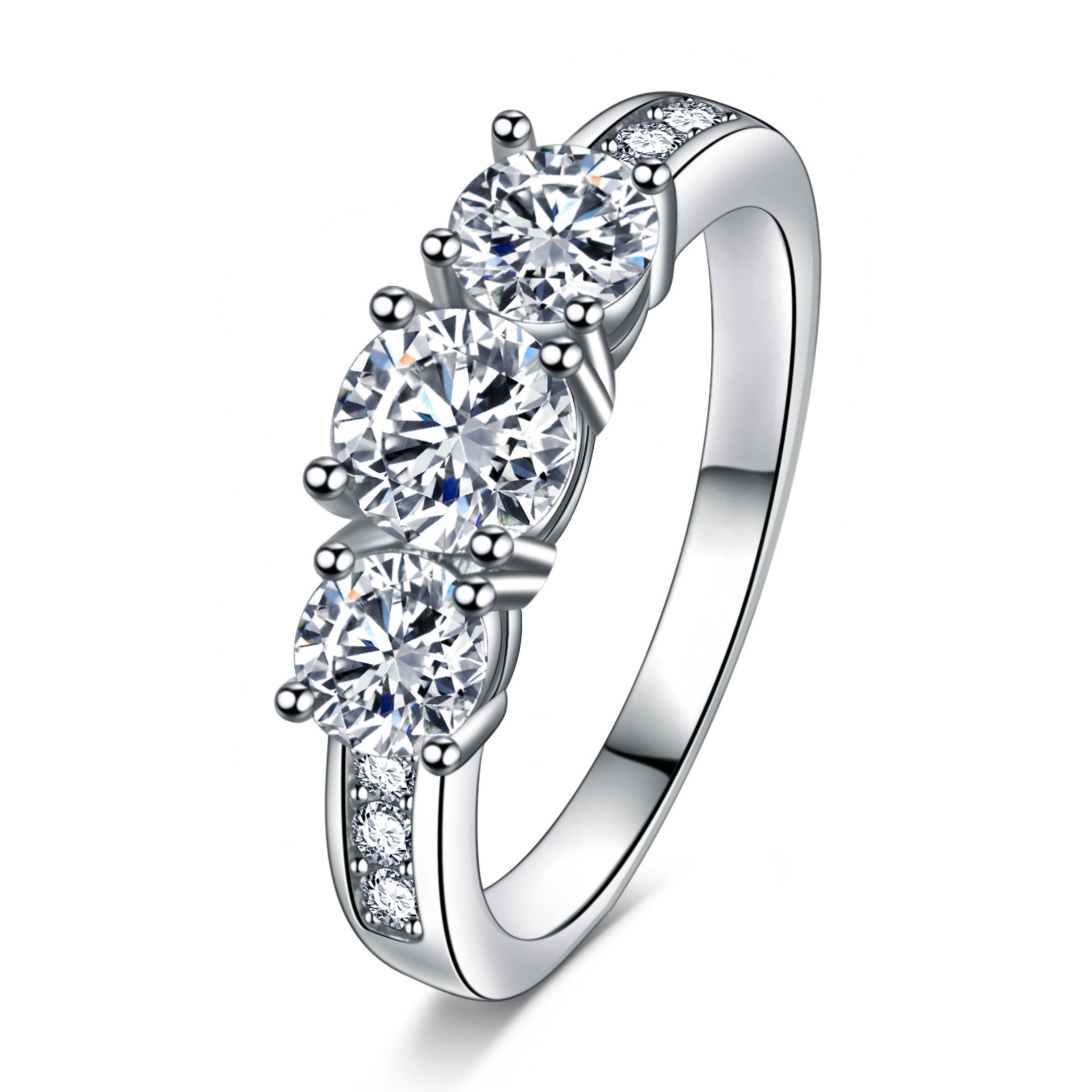A white three-diamond ring