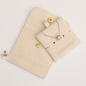 PUPPYSEW Sacs à bijoux en microfibre avec insert en velours, sac d'emballage pour collier avec bouton, pochette à bijoux en velours avec votre logo - Product Image 3