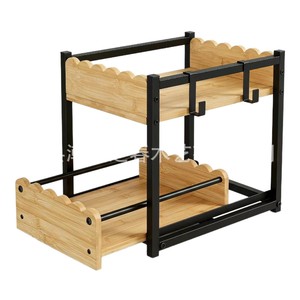 Double-layer wrought iron storage rack for home kitchens with guardrails, pull-out <b>spice</b> <b>jar</b> and tableware storage rack - Product Image 2