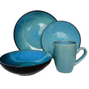 Gran oferta, juego de cena de gres cerámico, 16 Uds., vajilla esmaltada al por mayor, vajilla reactiva con flora española en relieve - Product Image 3