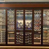 Armoire à vin moderne de luxe en acier inoxydable avec portes vitrées éclairées par LED, présentoir à vin en métal sur mesure pour bar à domicile, hôtel
