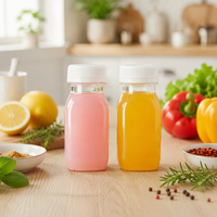 Bouteilles de jus en plastique mini carrées françaises de 110 ml, sans BPA, avec logo personnalisé et bouchons inviolables