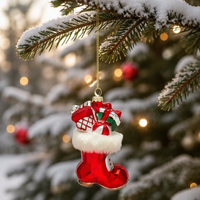 Prix de gros Décorations de sapin de Noël Rouge Blanc Botte de Père Noël Ornements de boules de Noël en verre Écologique