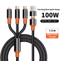 100W Charge Rapide 3 en 2 Câble de Données 6A Épais Nylon Tressé Type-C Charge Multifonctionnel pour Téléphone