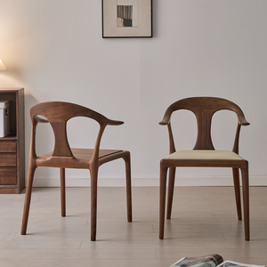 Nordic Solid Wood <b>Dining</b> <b>Chair</b> Black Walnut Minimalist Design Upholstered Seat <b>Dining</b> Room Furniture - Product Image 1