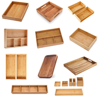 Plateau de rangement en bois personnalisé en gros, plateau organisateur en bois multi-styles combinés, boîte de rangement pour articles divers de bureau à domicile