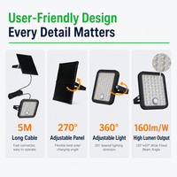 Faro LED Solare ad Alta Luminosità 160LM/W, Alloggiamento in ABS, Impermeabile IP65, Batteria LiFePO4 per Giardino, Cortile, Muro, Lampada da Esterno