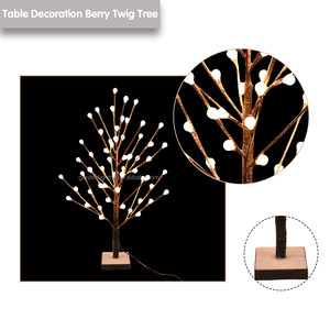 Pre-Lit Artificial Snowing <b>Twig</b> <b>Tree</b> with White Berries -<b>LED</b> Lighted Christmas Table Centerpiece for Home Dining Mantel Party - Product Image 5