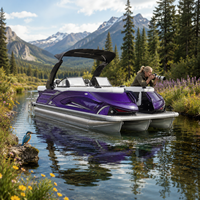 Bateau ponton en aluminium haut de gamme de 22 pieds - Ponton de pêche familial 12 places, console et auvent, certifié CE, moteur et remorque en option